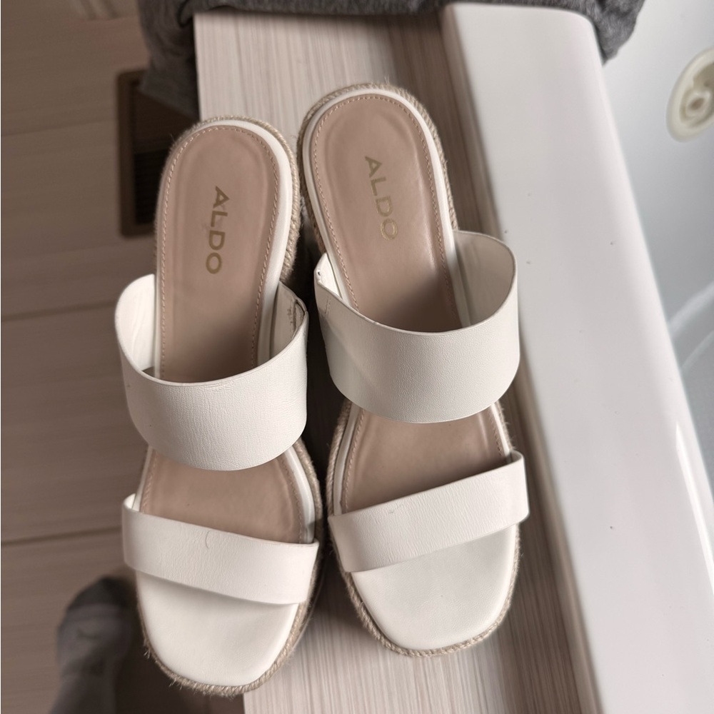 Aldo White Slide Sandals with Double-Band Design
